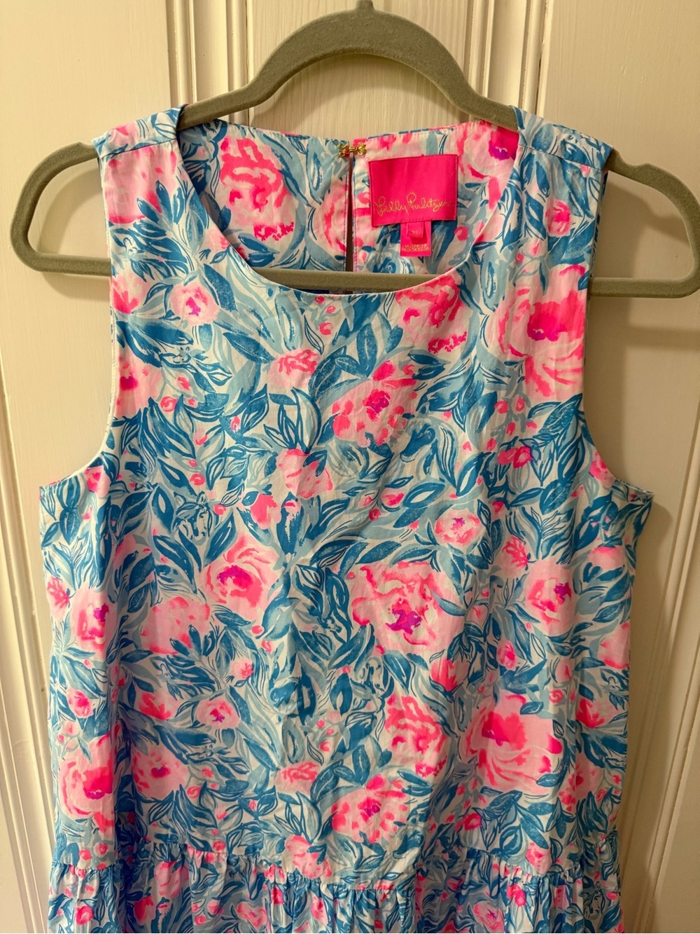 Lilly Pulitzer Trina Dress Bondi Blue My Little Peony Floral Tiered Shift M - Picture 3 of 8